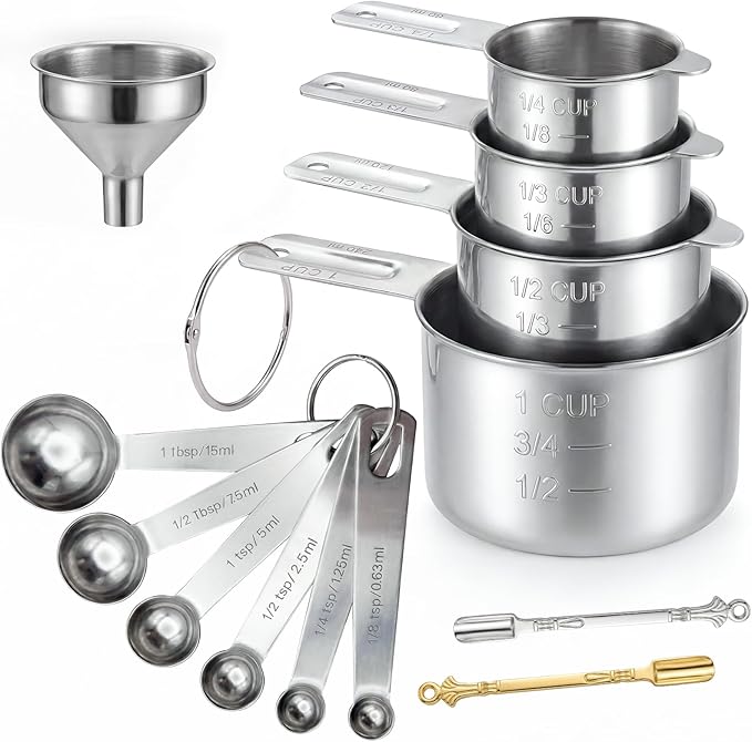 13PCS Measuring Cups and Spoons Set, Premium Heavy Duty Steel Measuring Spoons Cups Set with Metric and US Measurements, Set for Measuring Dry and Liquid Ingredients