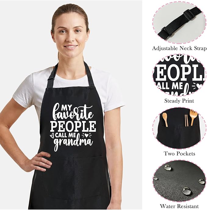 Black Baking Aprons for Women, Adjustable Cooking Baking Kitchen Aprons for Mom Chef with Pockets