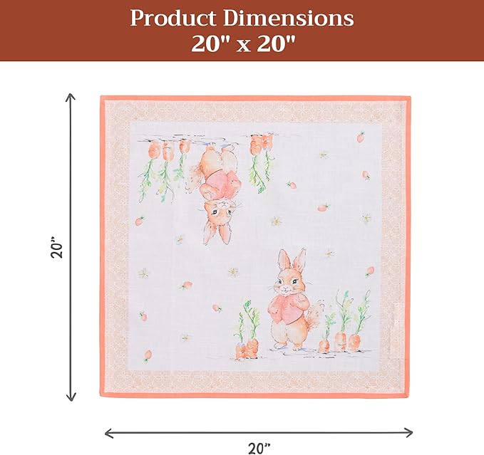 Maison d' Hermine Cloth Napkins Set of 4 100% Cotton Everyday Reusable Square Napkins Cloth Washable Dinner Party Wedding Restaurant Gifts for Mothers Day Spring/Summer (Bunny Party, 20" x 20")
