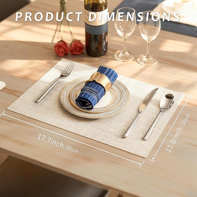 Durable Vinyl Placemats Set of 20, Non-Slip for Dining Table Mat, Heat Resistant Place Mats, Washable Anti-Slip PVC Easy to Clean Wipeable Premium Plastic Mats for Kitchen Beige