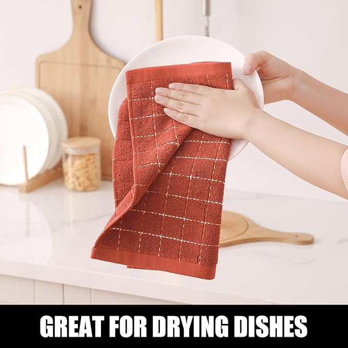 Homaxy 100% Cotton Terry Kitchen Dish Cloths, Ultra Soft and Absorbent Dish Towels for Kitchen, Suitable for Drying and Washing Dishes, 12 Pack, 12 x 12 Inches, Rust