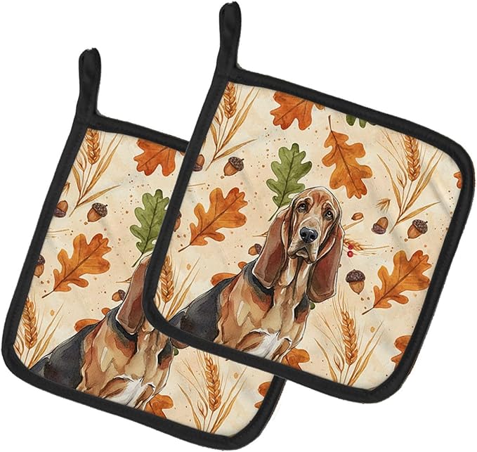 Caroline's Treasures Liver and Tan Bloodhound Heirloom Fall Pair of Pot Holders Pair 7.5x7.5 Quilted Insulated Hot Pads Decorative Kitchen Gift Made in USA