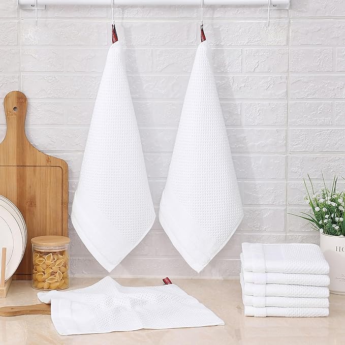 Homaxy 100% Cotton Dish Cloths, 8 Pack - 12 x 12 Inches, Waffle Weave Super Soft and Absorbent Dish Towels Quick Drying Dishcloths, White