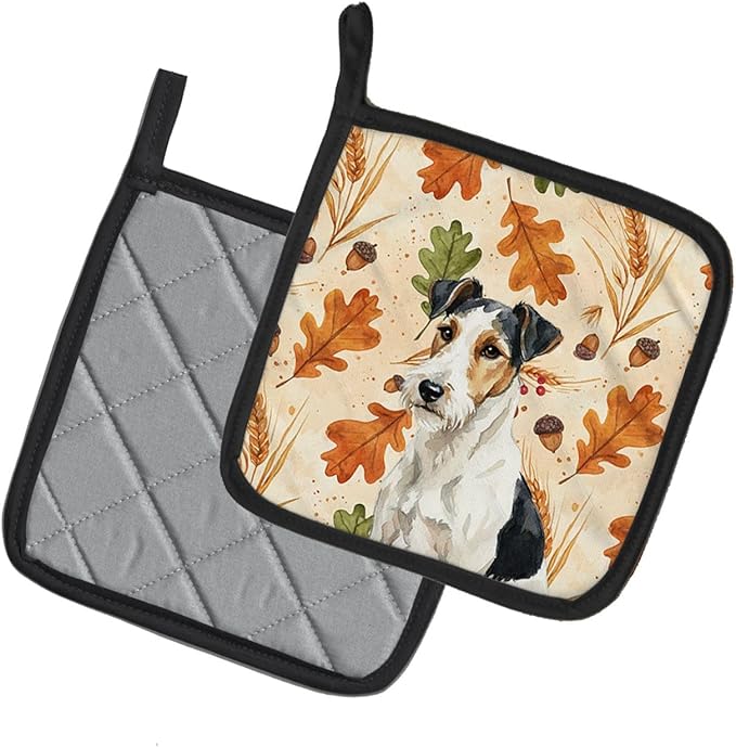 Caroline's Treasures Smooth Fox Terrier Heirloom Fall Pair of Pot Holders Pair 7.5x7.5 Quilted Insulated Hot Pads Decorative Kitchen Gift Made in USA