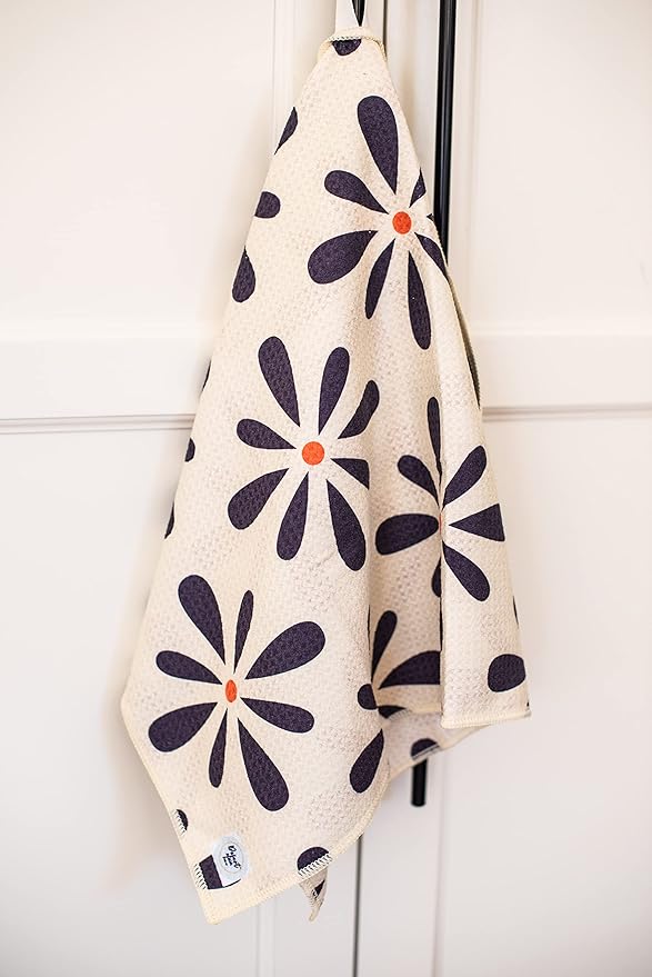 2 Pack Double Sided Kitchen Towels || Dish Towels || Quick Dry || Designer Prints || Highly Absorbent || Hanging Hook (Poppy)
