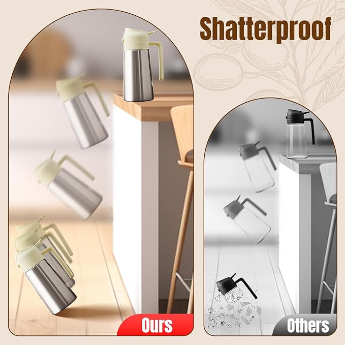 PARACITY Oil Dispenser Bottle with Stainless Steel Shell & Ceramic Sprayed Interior, 2 in 1 Olive Oil Sprayer and Dispenser, Oil Spray Bottle for Cooking, Kitchen, BBQ, Air Fryer, Salad, Baking(White)