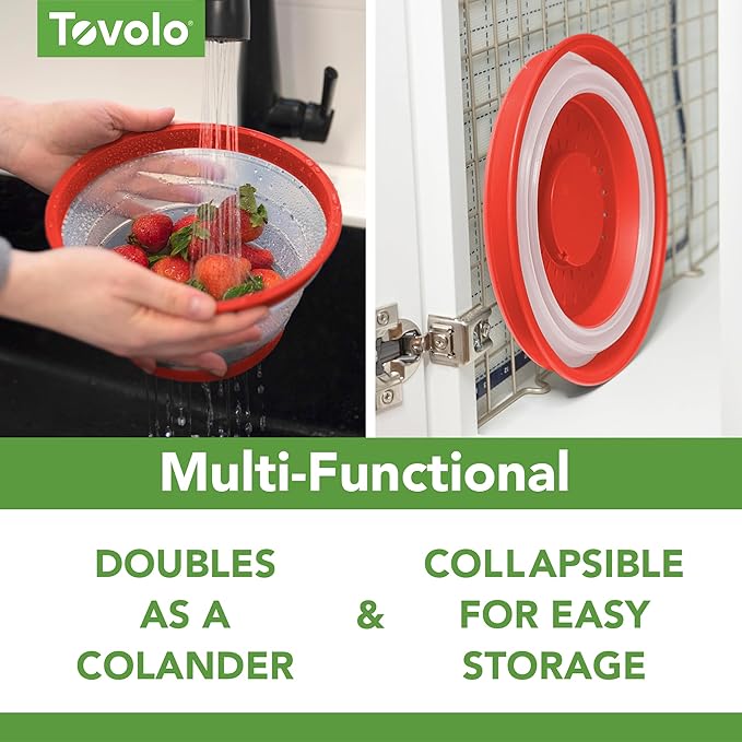 Tovolo Microwave Splatter Cover for Food, 3-Pack (Candy Apple Red) - Collapsible & Vented Silicone Splatter Guard Lid - Microwave Plate & Dish Cover with Handle - BPA-Free Kitchen Gadget for Meal Prep