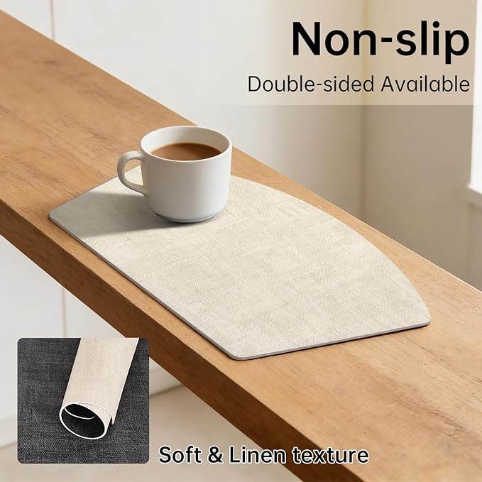 Round Table Placemats Set of 6, Dual-Sided Wedge Shape Faux Leather Table Mats, Washable Wipeable Heat Resistant Place Mats for Outdoor Indoor, Beige Gray