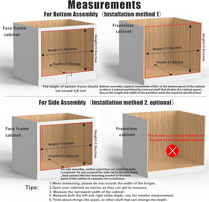 Mulush 10”W x 21”D x 3”H Soft Close Slide Out Wood Drawer Organizer for Kitchen, (Cabinet Opening>11.5 inches for Bottom Assembly, Opening= 11 inches for Side Assembly)