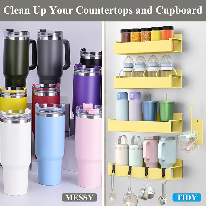 HuggieGems Magnetic Water Bottle Holder for Refrigerator, Cup Holder Organizer for Stanley and Tumbler for Kitchen, 4 Pack, Yellow