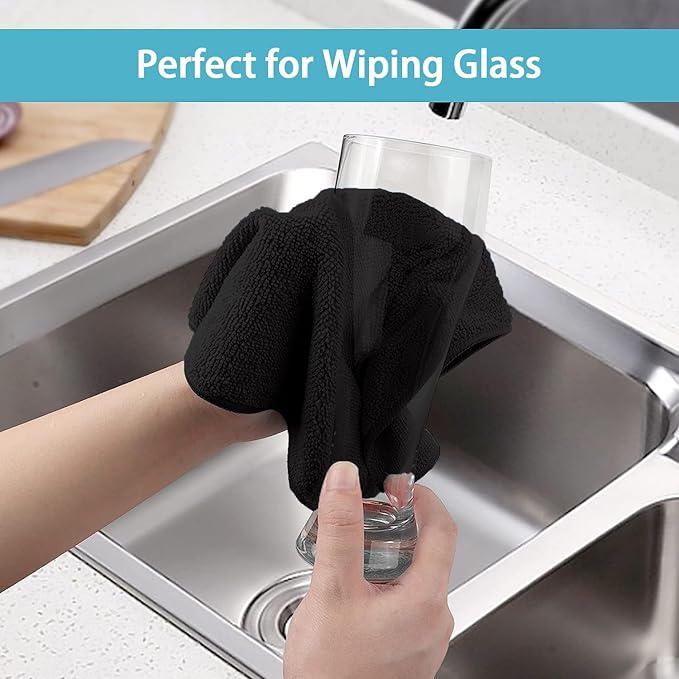 HOMEXCEL Black Cleaning Rags 5 Pack, Highly Absorbent Microfiber Cleaning Cloth for Kitchen, Lint Free, Scratch-Free, Reusable Microfiber Towels for House, Window and Glass, Cars, 11.5 X11.5 inch