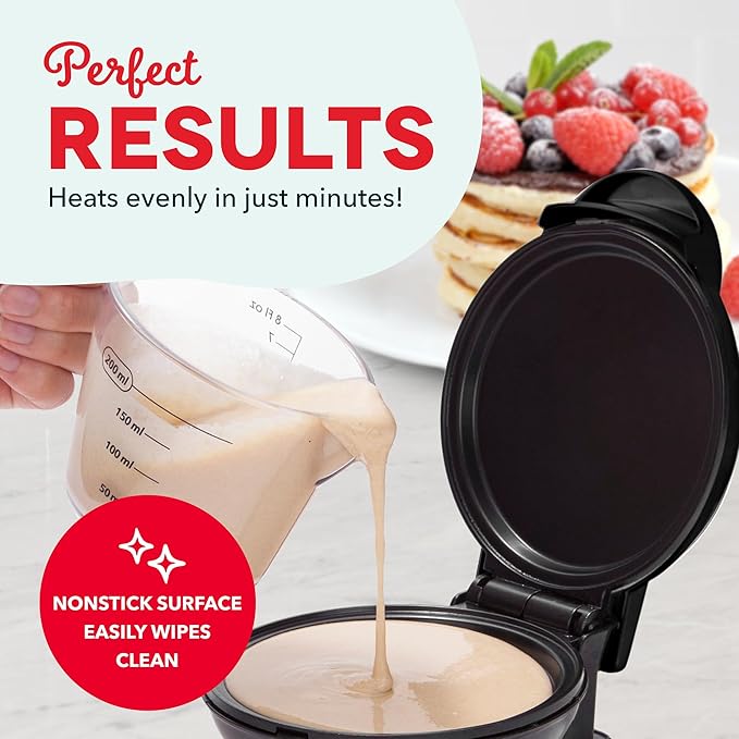 Dash Mini Maker Griddle - Compact Griddle for Creative Homemade Treats - Nonstick Surface, Quick Heat-Up System & Space-Saving Design - Black