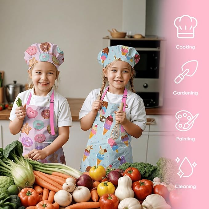 SANDJEST Kids Apron with Chefs Hat Set, Kitchen Apron Gifts