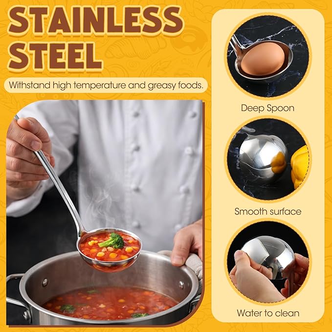 Stainless Steel Soup Ladle Serving Ladle Scoop and Slotted Spoon Set of 2 with Hook for Hanging, Cooking Utensils Set for Kitchen(1 oz)