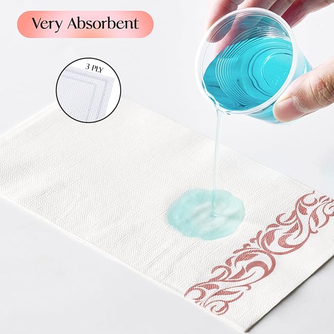 Vplus 400 Pack Paper Napkins Guest Towels Disposable Premium Quality 3-ply Dinner Napkins Disposable Soft, Absorbent, Party Napkins Wedding Napkins for Kitchen, Parties, Dinners or Events(rose gold)