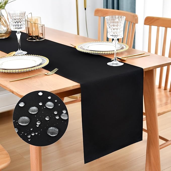 Farmhouse Rustic Table Runner Black Faux Linen Table Runners Water Resistant Table Runner 90 inches Long for Living Room Dresser Bedroom Kitchen Dining Party 13x90 Inch
