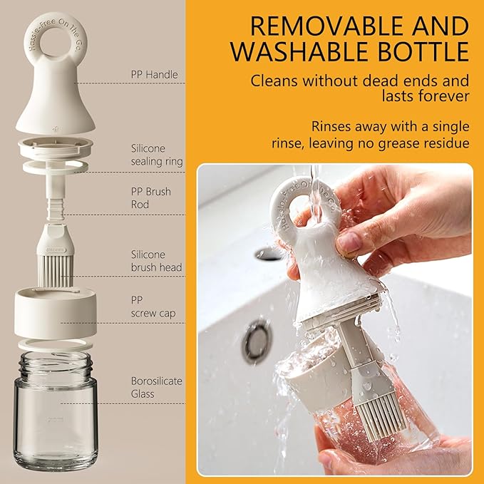 2 in 1 Oil Dispenser Bottle with Silicone Brush - 150ml/5.07oz Borosilicate Glass Basting Brush for BBQ, Grilling, Easy Kitchen & Outdoor Cooking