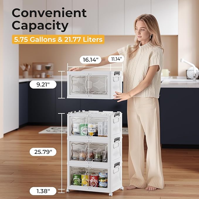 OlarHike 23QT Stackable Lockable Storage Bins with Lid - Removable Storage Box with Doors and Wheels, Plastic Containers for Closets and Organization, Living Room, Office, Bathroom, 4 Pack Cubes