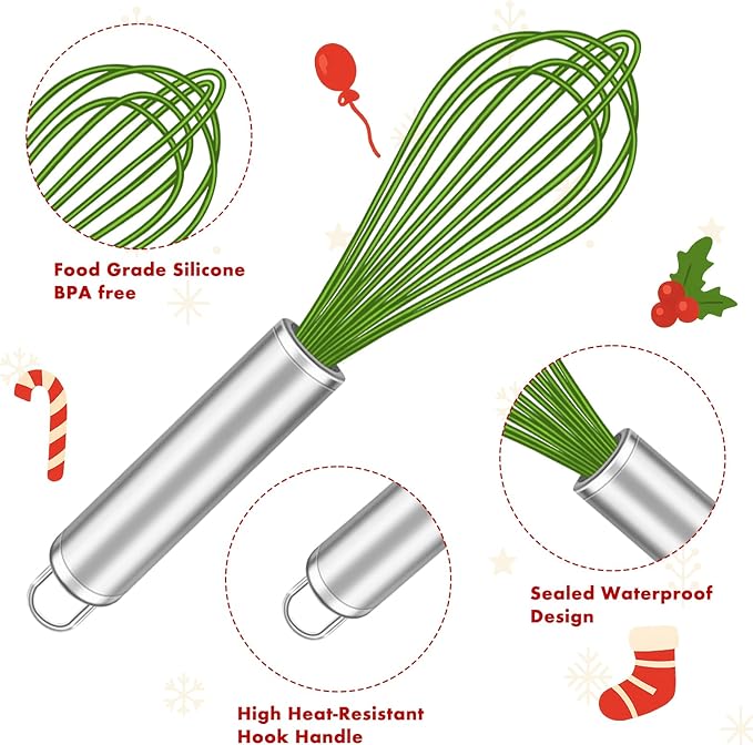 OYV Christmas Whisk Set – 3 Sizes (12”, 10”, 8”) – Holiday Red, Green & White Stainless Steel Whisks for Baking, Cooking & Mixing, Christmas Gift for Bakers & Home Chefs