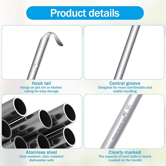 10PCS Stainless Steel Soup Ladle, 2 Oz Serving Ladles with 10" Long Handle for Portion Serving Cooking Stirring Portioning, Kitchen Restaurant Large Ladle Portion Control Spoons