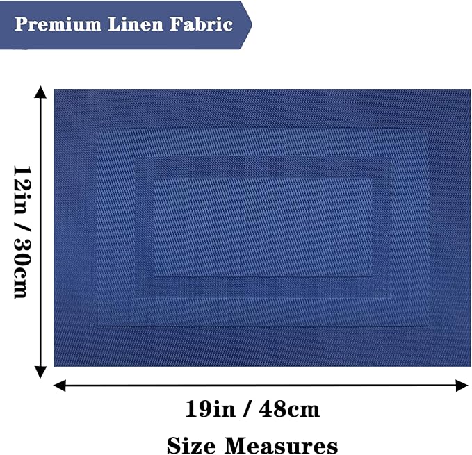 Blue Frame Placemats Set of 2 - Heat Resistant Non-Slip Place mats for Dining Table, Washable Durable PVC Vinyl Woven Table Mats (Blue Frame, 2)