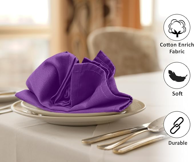 Ruvanti Cloth Napkins Set of 4, 18x18 Inches Napkins Cloth Washable, Soft, Durable, Absorbent, Cotton Blend. Table Dinner Napkins Cloth for Hotel, Lunch, Restaurant, Wedding Parties - Purple