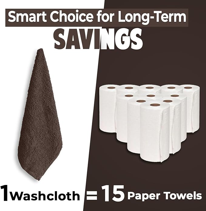 DAN RIVER 12 Pack Wash Cloths for Showering [12x12] - 100% Cotton Washcloths Premium Quality Flannel Face Cloths for Bathroom, Highly Absorbent and Soft Feel Wash Clothes, Brown