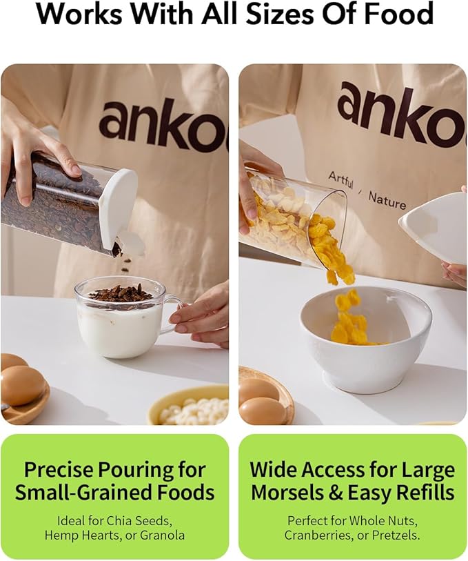Ankou Rotating Food Storage Containers Set of 6, 23oz (690ml) Clear PET Jars with Dual Pour Lids, 360° Lazy Susan Pantry Organizer for Snacks, Cereal, Nuts, Oats & Dry Foods, Kitchen Grain Dispenser