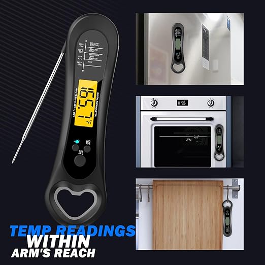 Meat Thermometer Digital, Instant Read Meat Thermometer for Grill and Cooking, with Bottle Opener, Backlight & Calibration Food Thermometer, Kitchen Gadgets for BBQ, Turkey, Candy, Liquids