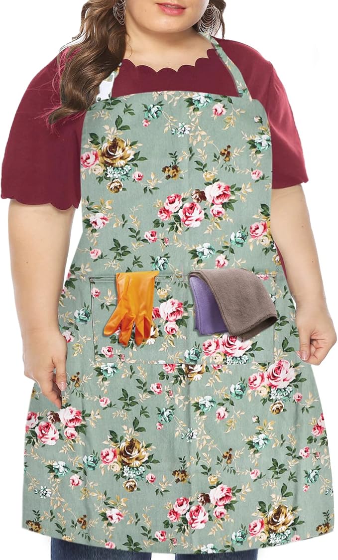 LOLOMLO Oversize Canvas Cotton Apron, Extra Large Aprons with Long Strap, Adjustable Neck Tear Resistant Plus Size aprons