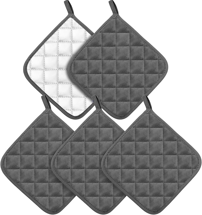 5 Pack Pot Holders for Kitchen Heavy Duty Hot Pads, Hot Pads for Kitchen,8 Inch Square Potholders for Cooking, Baking & Grilling (Grey)