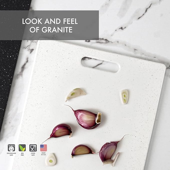 Dexas Superboard Cutting Board with Handle 8.5 x 11 inch Oatmeal Granite, Compact Kitchen Prep Board, Dishwasher Safe, Non-Porous Poly Surface, Made in USA