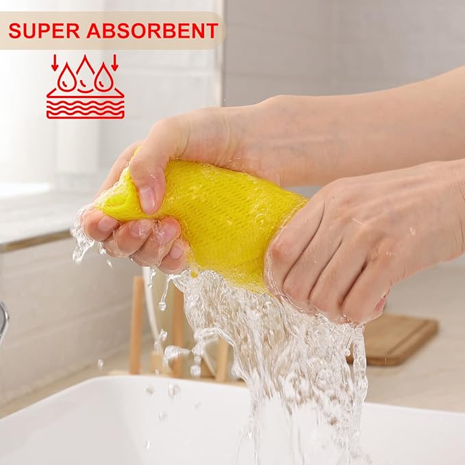 Kitinjoy 100% Cotton Waffle Weave Kitchen Hand Towels (13 x 28 Inches, Yellow), 4-Pack Super Soft and Absorbent Dish Towels for Drying Dishes