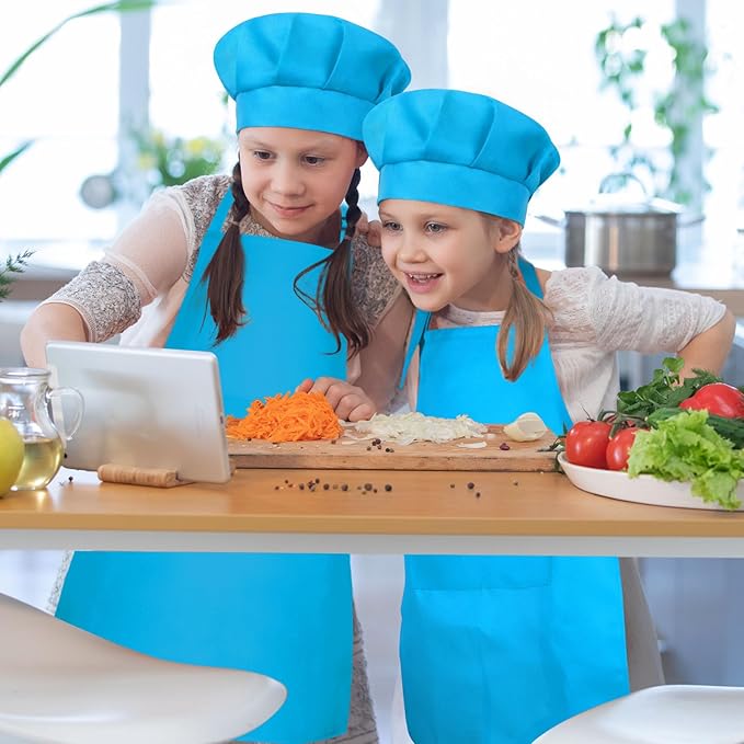 Kids Apron and Chef Hat Set Children Apron Adjustable with 2 Pockets Children Chef Painting for Cooking Baking
