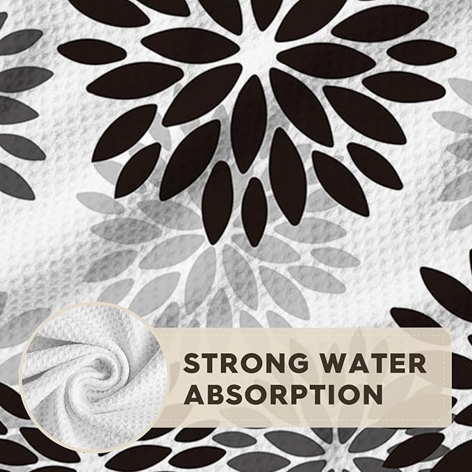 Artoid Mode Black Dahlia Floral Kitchen Towels Dish Towels, 18x26 Inch Quick Dry Microfiber Cloth Hand Towels for Kitchen Drying Set of 2