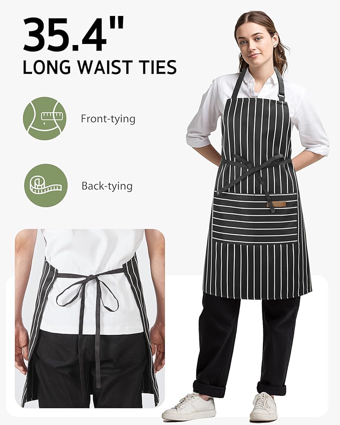 Syntus Apron for Men Women, Adjustable Cooking Kitchen Chef Aprons with 2 Pockets, Cotton/Polycotton/Polyester