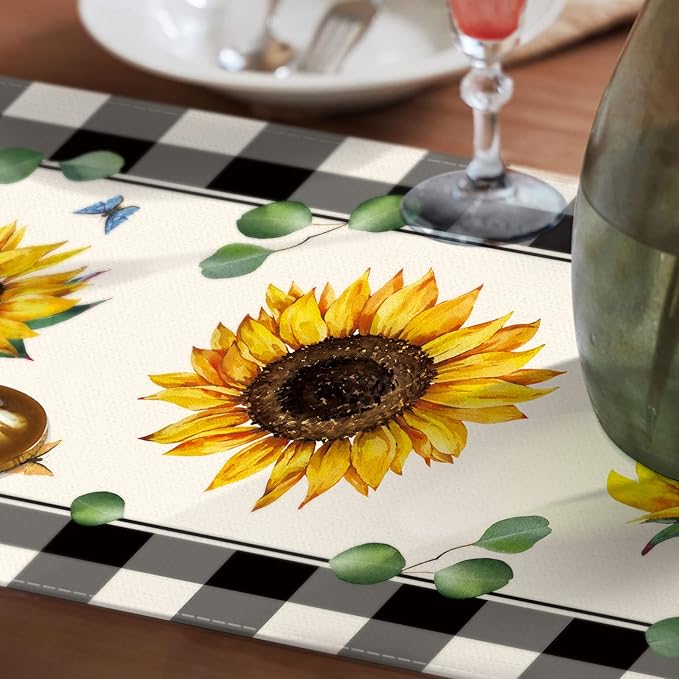 Sunflower Table Runner Summer Decorations for Home, Sunflower Kitchen Decor Dining Table Decor for Seasons Farmhouse Home Party Indoor Outdoor 13x72 in