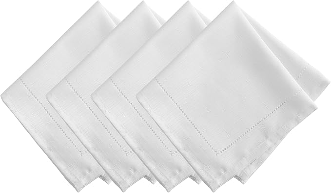 Elrene Home Fashions Alison Eyelet Border Design Cloth Wrinkle Resistant Fabric Dinner Napkin, Set of 4, 17"x17", White