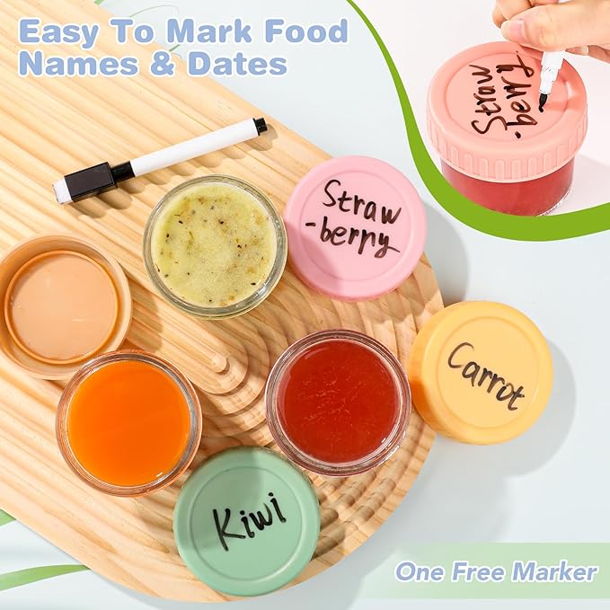 RowinsyDD 8 Pack Glass Baby Food Storage Containers, 4 oz Leakproof Baby Food Jars with Lids, Small Glass Food Containers for Infant Baby, Freezer Safe