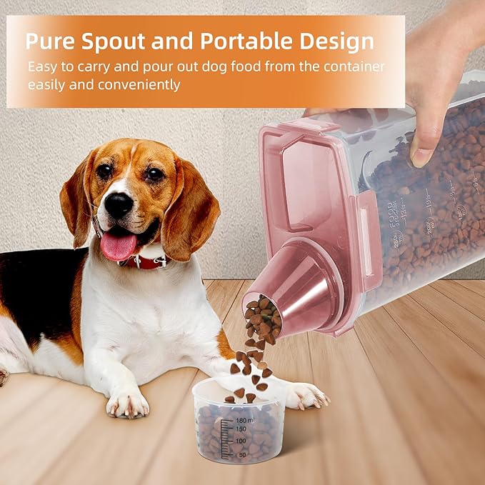 LEAWALK Airtight Small Cat Dog Pet Food Storage Containers BPA Free, with Large Pour Spout/1 Measuring Cup/ 4 Safety Locks and Double-layer Silicone Strip (Clear Pink, 3L-1pack)