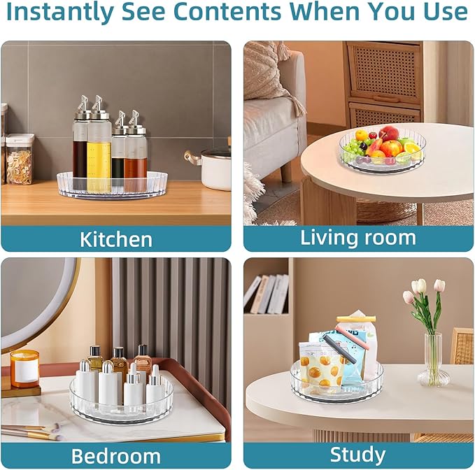 Small Acrylic Lazy Susan Organizer 8" Clear Turntable for Cabinet, Countertop, Bathroom 1 Tier Plastic Spinning Organizer, for Kitchen, Vanity, Pantry, Tabletop Storage organizador giratorio acrilico