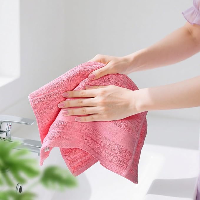 Jacquotha 2-Pack Hand Towels for Bathroom (Pink) Ribbed – Cotton Face Towel for Women Girls, 13” x 29”, Soft and Quick Drying 480 GSM