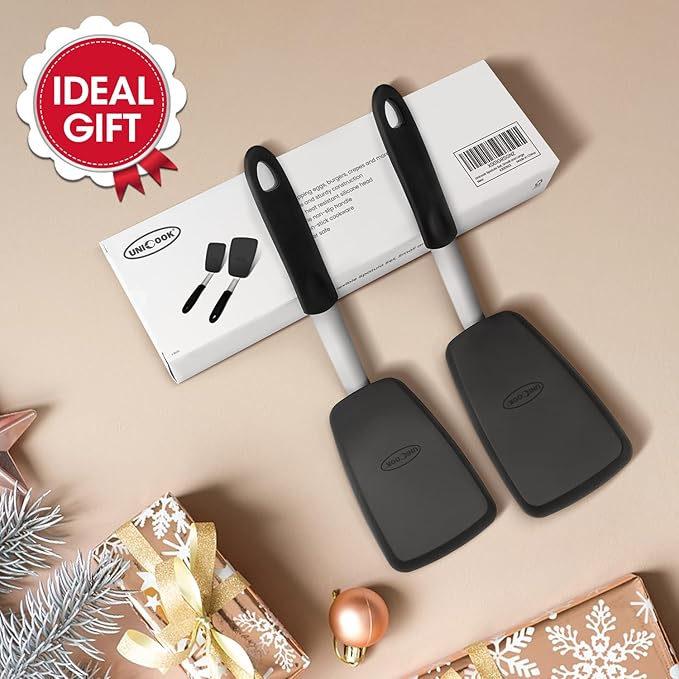 Unicook 4 Pack Flexible Silicone Spatula, Turner, 600F Heat Resistant, Ideal for Flipping Eggs, Burgers, Crepes and More, Black