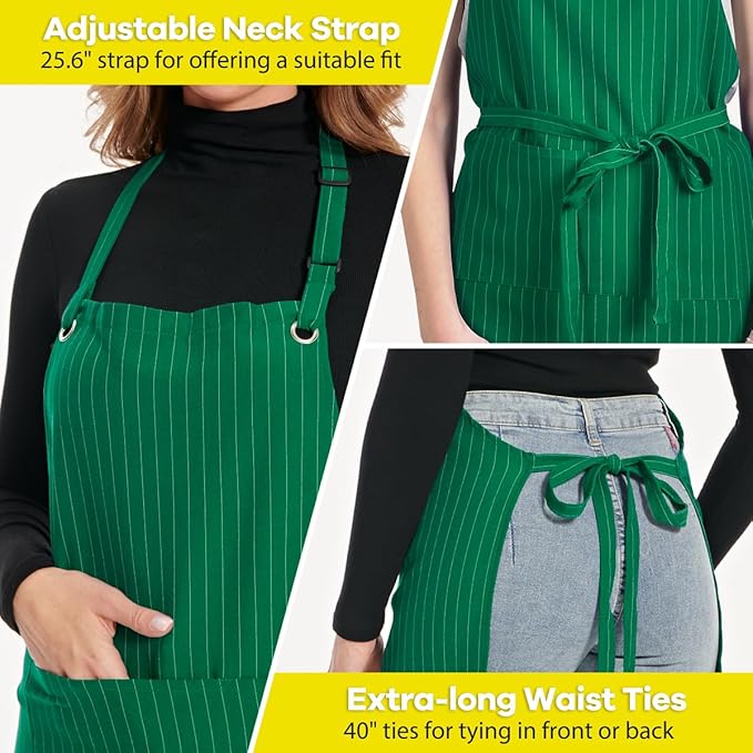 ROTANET Stripe Stretch Apron for Men Women Chef Big and Tall Large Striped Aprons with Pockets for Kitchen Cooking Waterproof