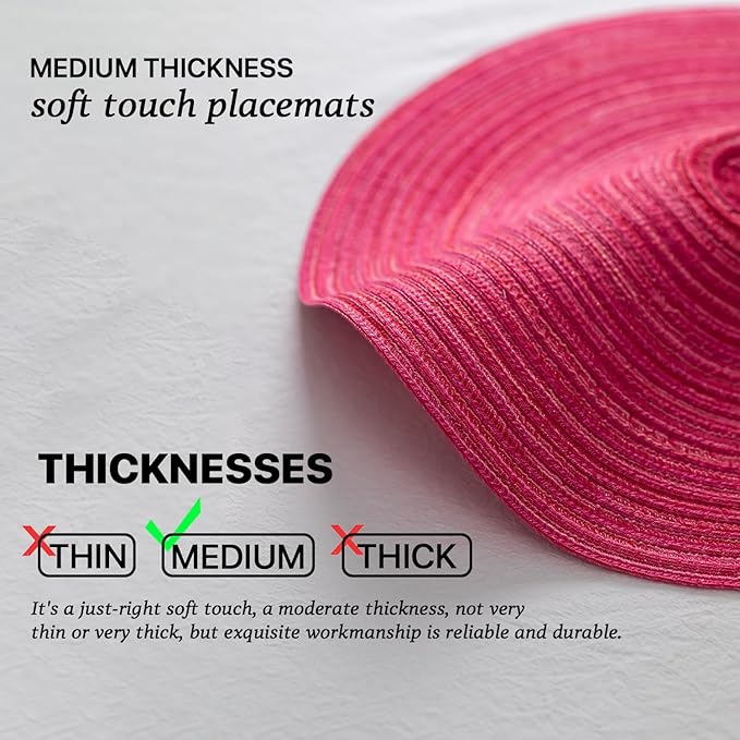 Round Placemats Set of 12 Woven Placemats Washable Braided Table Mats for Dining Table Heat Resistant Non-Slip Circle Place Mats(Pink)