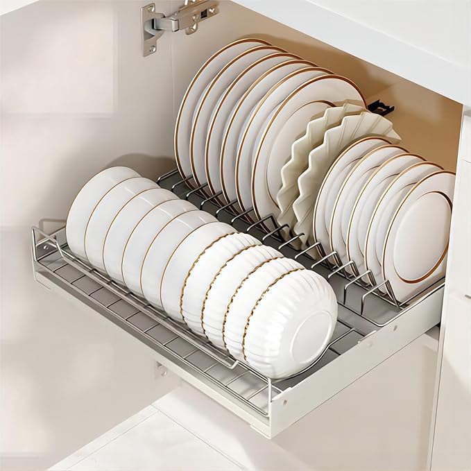 Pull out Cabinet Organizer Fixed with Adhesive Nano Film, Slide out Dish Drying Rack for Kitchen Cabinets, Pull Out Drawer for Kitchen Under Sink Organizer