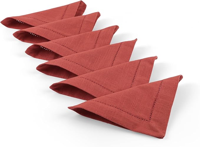 FINGERCRAFT Cocktail Napkins 6 x 6 Inch Premium Quality Cotton, Generous Hemstitch and Mitered Corner Set of 12 Coaster Cloth Rust