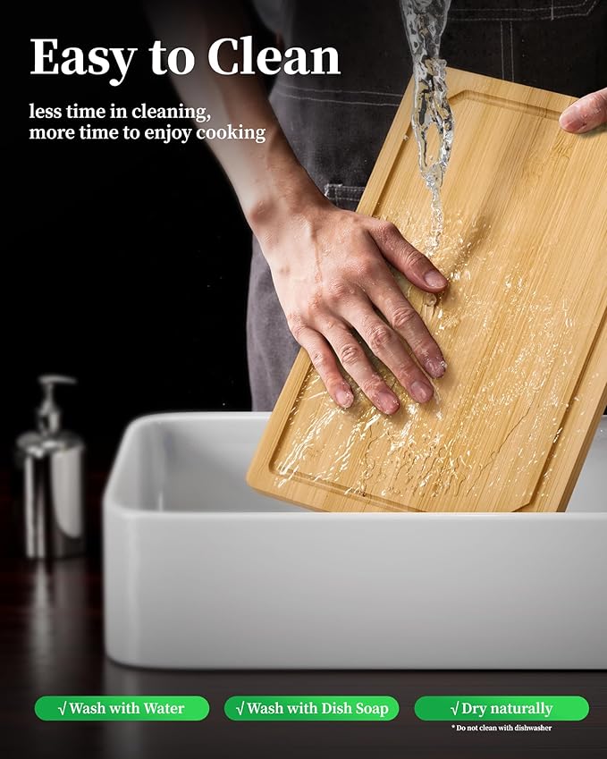 Kitsure Bamboo Cutting Board - Multi-Sizes Wooden Cutting Boards for Kitchen, Convenient Kitchen Essentials with Deep Juice Grooves， Cutting Board for Chopping & Serving, Large, Natural
