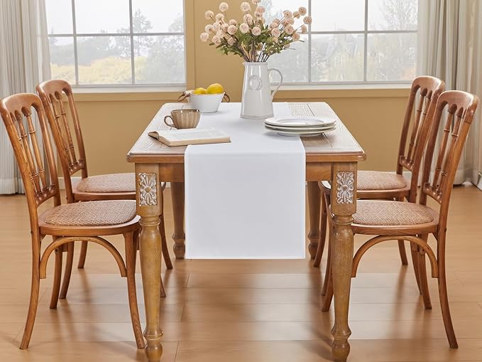 YATOJUZI White Table Runner Seasonal Kitchen Dining Coffee Table Decoration 95 Inches Long Waterproof Neutral Farmhouse Rustic Table Runner Christmas Neutral Home Wedding Party Decor 16x95Inch