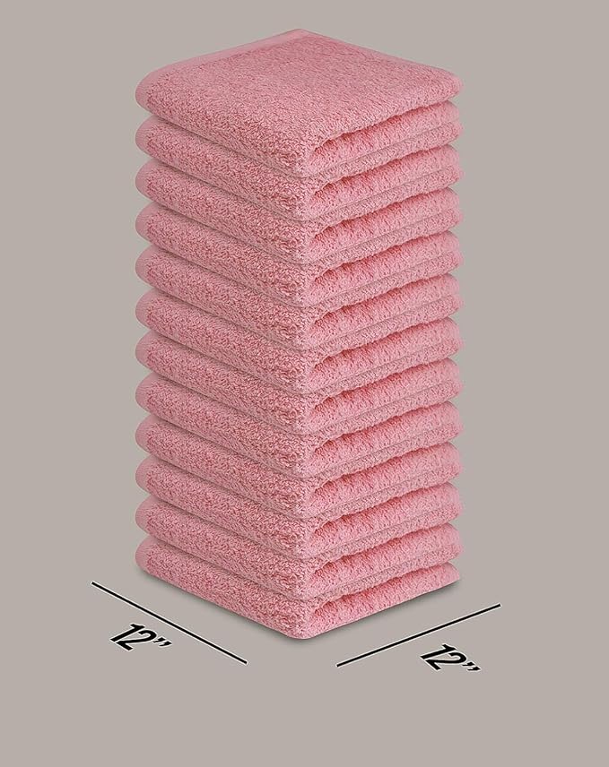 Softolle 100% Cotton Washcloths 60 Pack (12x12 Inches) Soft, Highly Absorbent Washcloth, Face Towels, Wash Cloths for Face, Ring Spun, Bulk Pack (Pink)